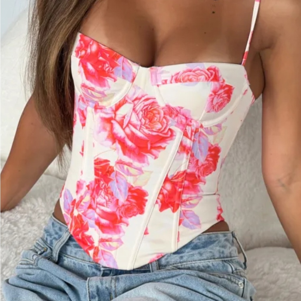 Whitefox boutique Floral Corset Top - Pink and Cream